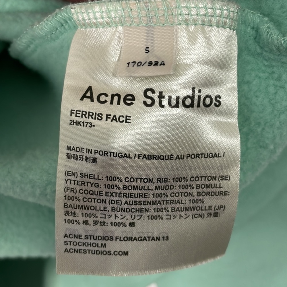 Acne Studios Ferris Face Hoodie Sweatshirt Mint Size S - Picture 4 of 6